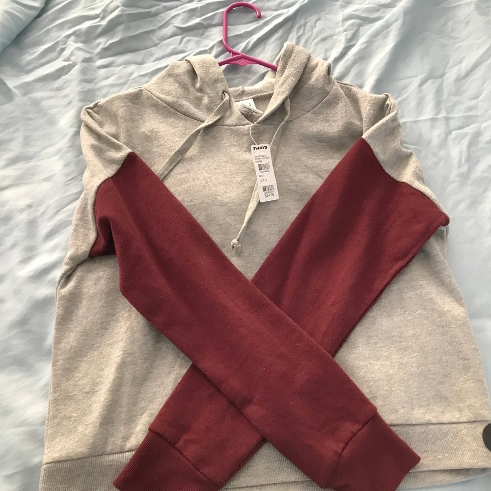 Grey and Burgundy Cropped Sweatshirt